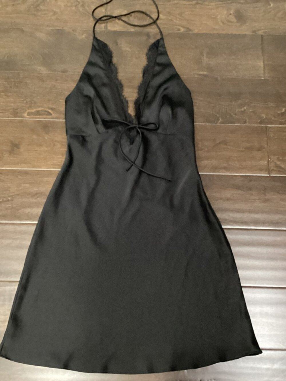 Calypso Black Mini Slip Dress With Lacy Halter Bodice - Small